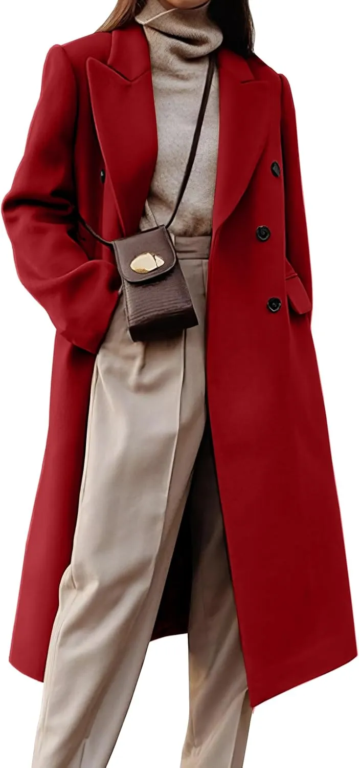 IDEALSANXUN Womens Long Wool Coats Fall Winter Double Breasted Trench Coat Peacoat