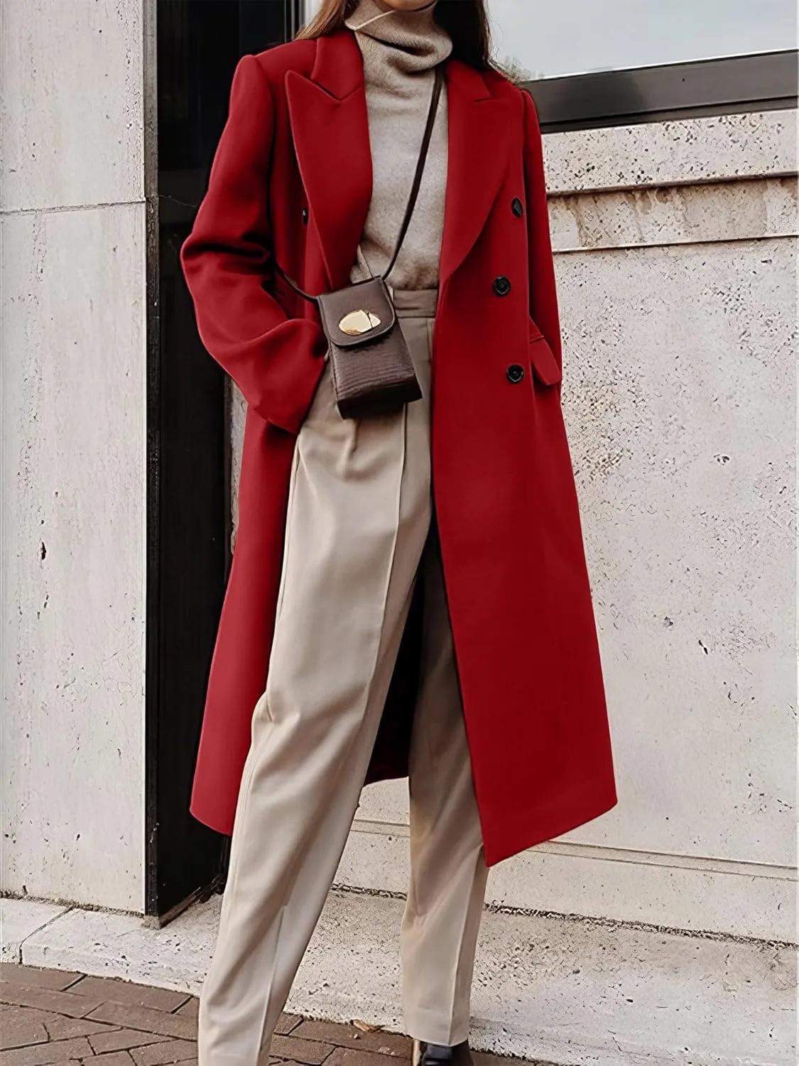 IDEALSANXUN Womens Long Wool Coats Fall Winter Double Breasted Trench Coat Peacoat