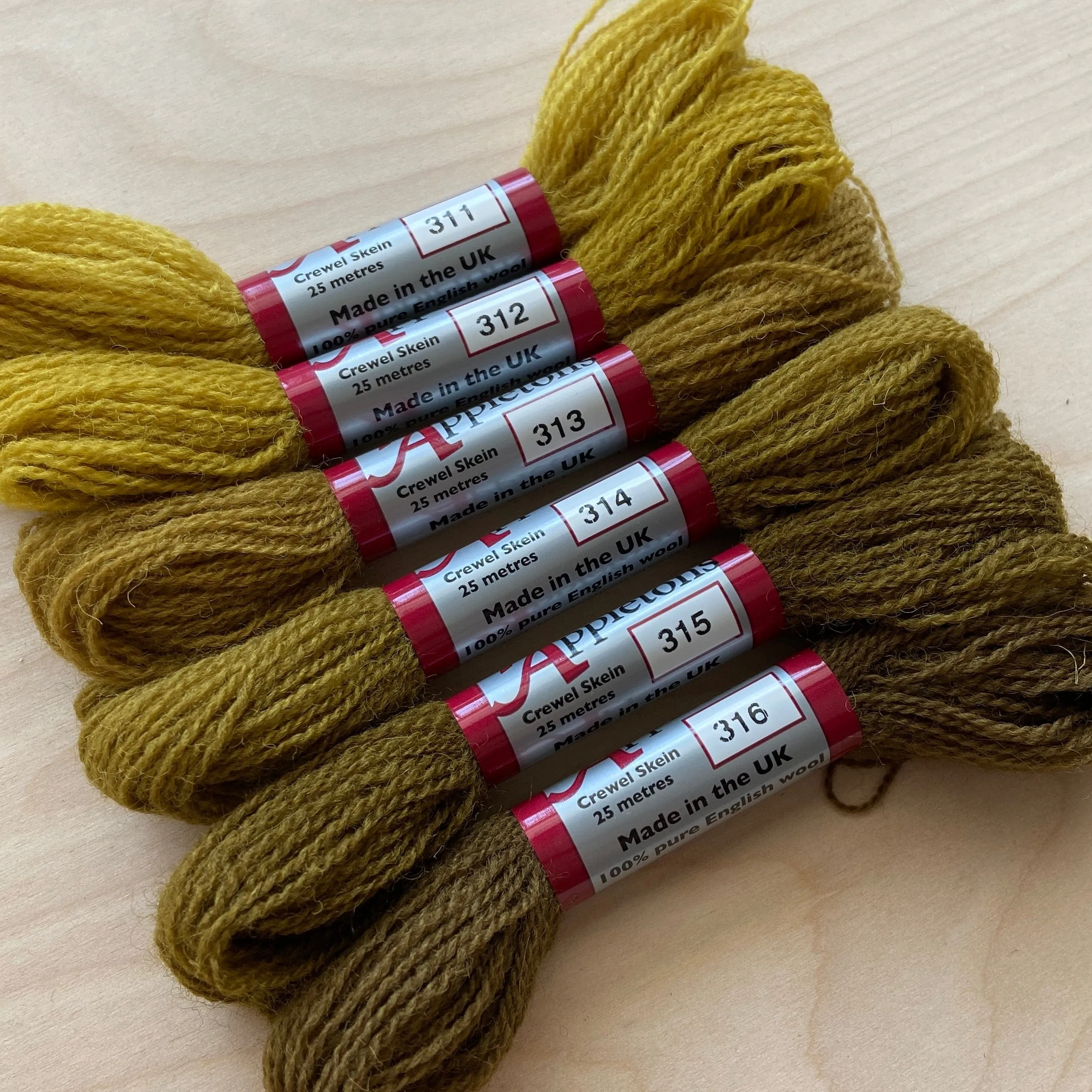 Individual Appleton Crewel Wool Skeins from the Brown Olive Colorway