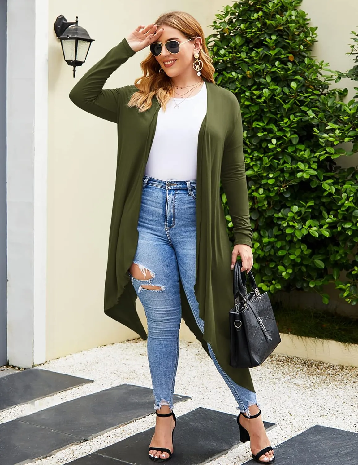 IN'VOLAND Women's Plus Size Cardigan Long Sleeve Open Front Drape Cardigans Lightweight Long DusterL-5XL