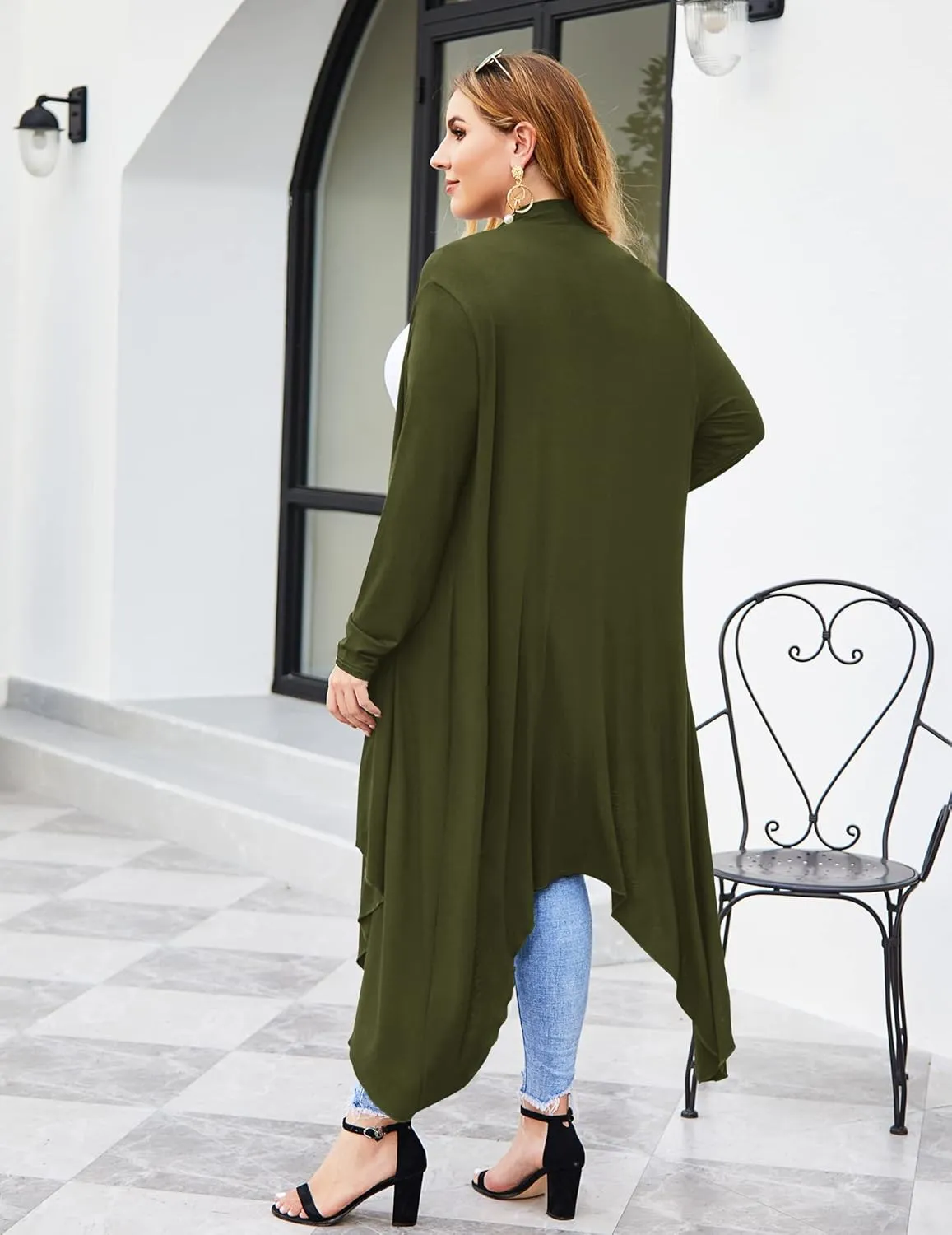 IN'VOLAND Women's Plus Size Cardigan Long Sleeve Open Front Drape Cardigans Lightweight Long DusterL-5XL