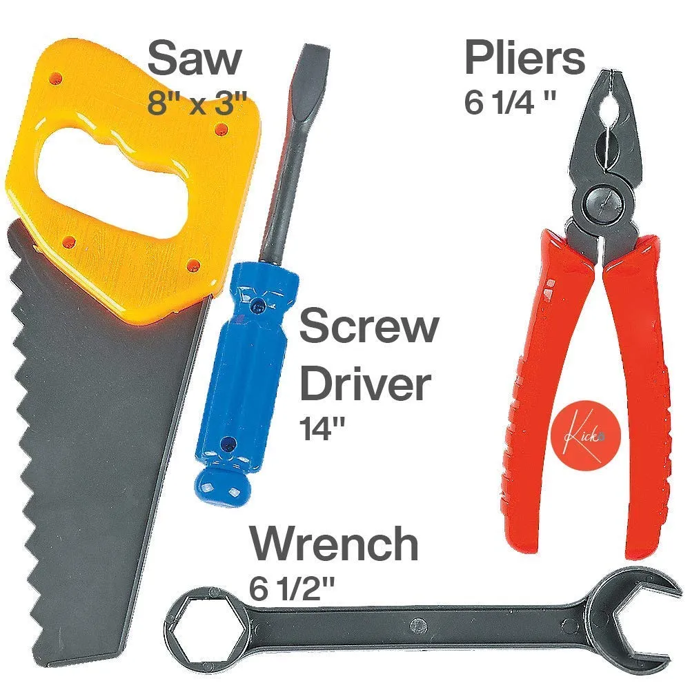 Kicko Construction Tool Set for Kids - 10 Piece Playset - Dress-Up Pretend Play Accessory