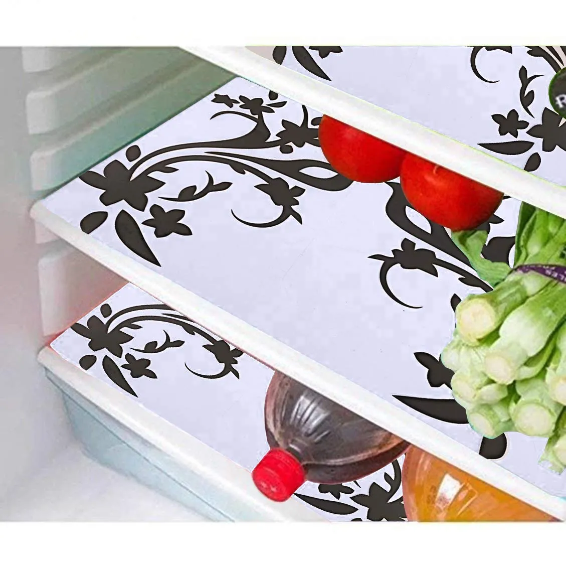 Kuber Industries Birds Design Combo of PVC 3 Pieces Fridge Mats, 1 Piece Handle Cover and 1 Piece Fridge Top Cover (Grey)-CTKTC28847