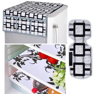 Kuber Industries Birds Design Combo of PVC 3 Pieces Fridge Mats, 1 Piece Handle Cover and 1 Piece Fridge Top Cover (Grey)-CTKTC28847