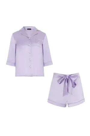 Lilac Front Tie Silk Pyjama Set