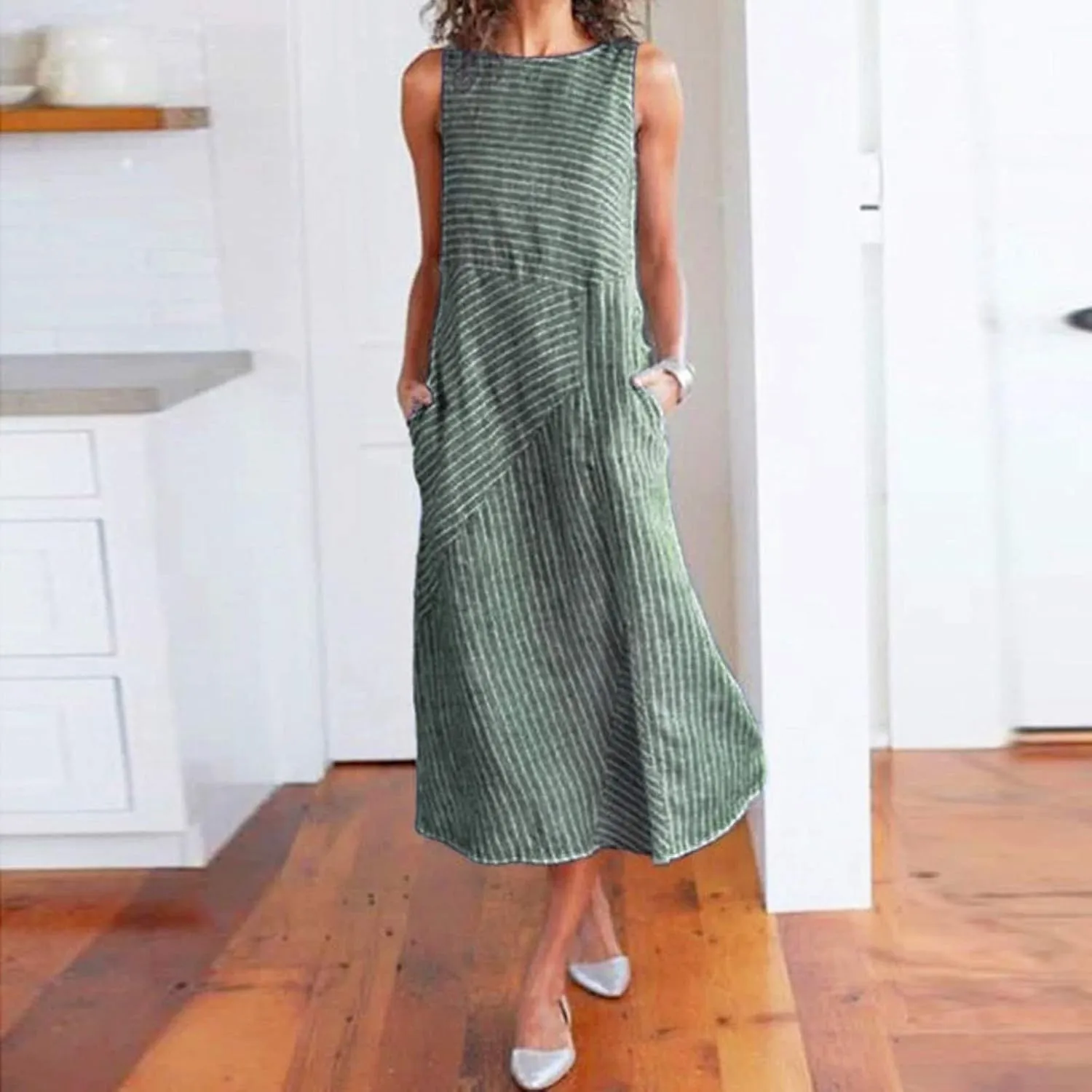 Linen Dress for Women 2025 Summer Sleeveless Maxi Dress Business Sundresses Vacation Dresses Long Dresses with Pockect