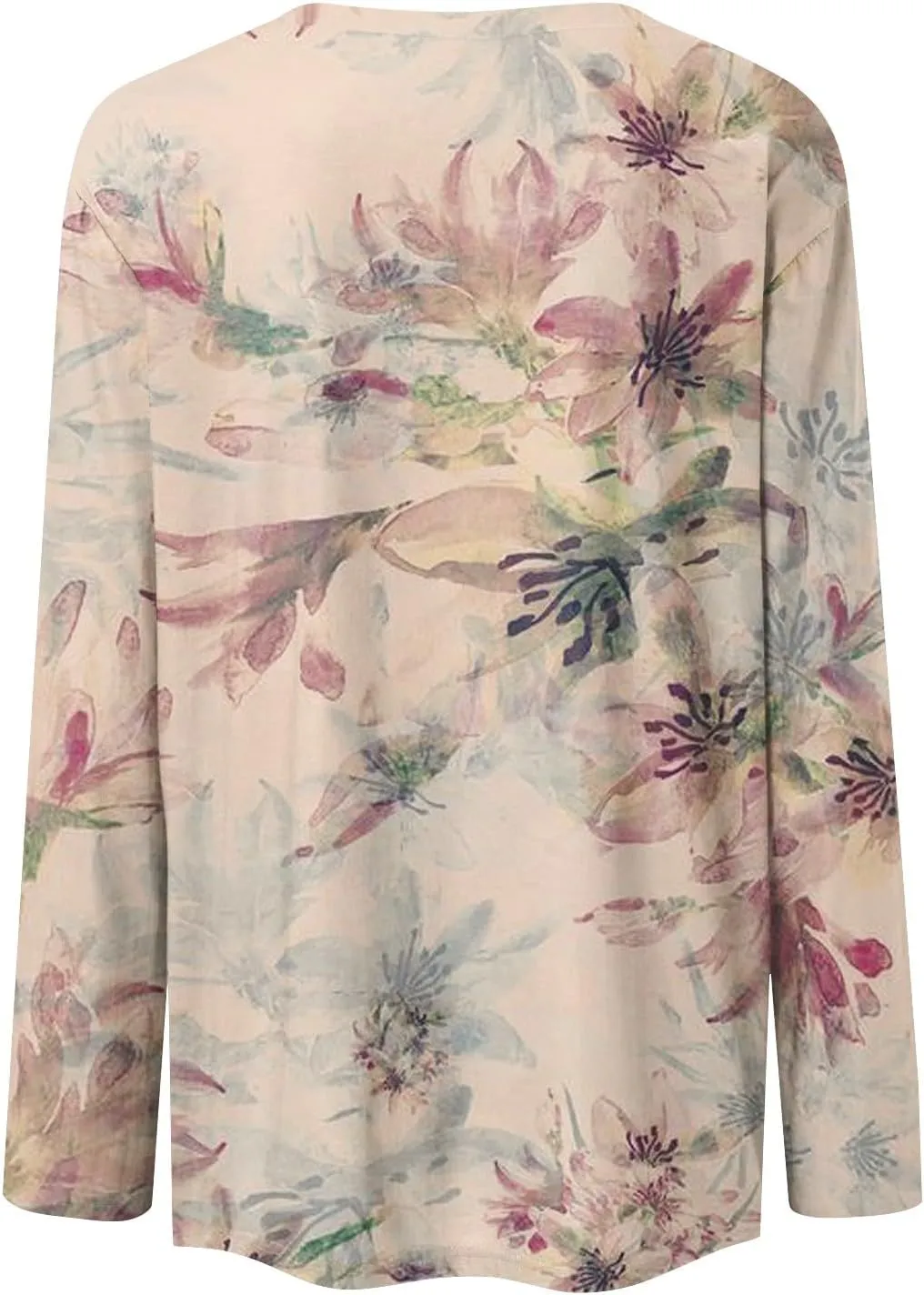 Long Sleeve Tops for Women Crewneck Cute Shirts Casual Trendy Floral Print T-Shirts 2024 Blouses