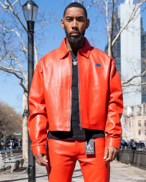 MEN- RED LEATHER CROP BOMBER