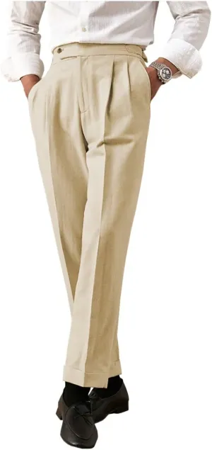 Men's Casual Linen Pants Slim Fit Summer Beach Dress Pants Lightweight Linen Trousers