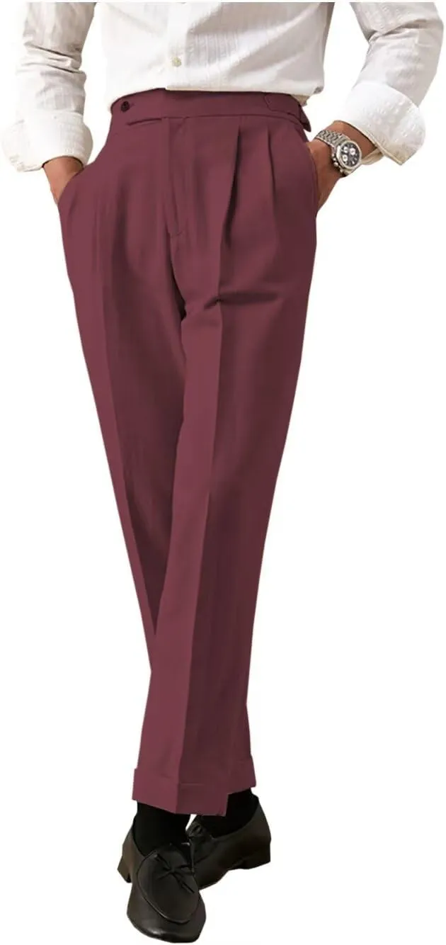 Men's Casual Linen Pants Slim Fit Summer Beach Dress Pants Lightweight Linen Trousers