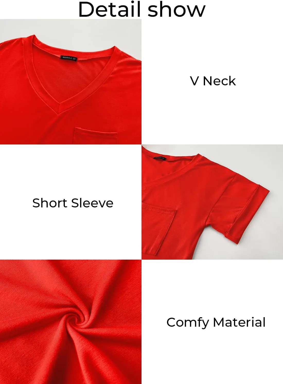 MIHOLL Women's Short Sleeve V-Neck Shirts Loose Casual Tee T-Shirt