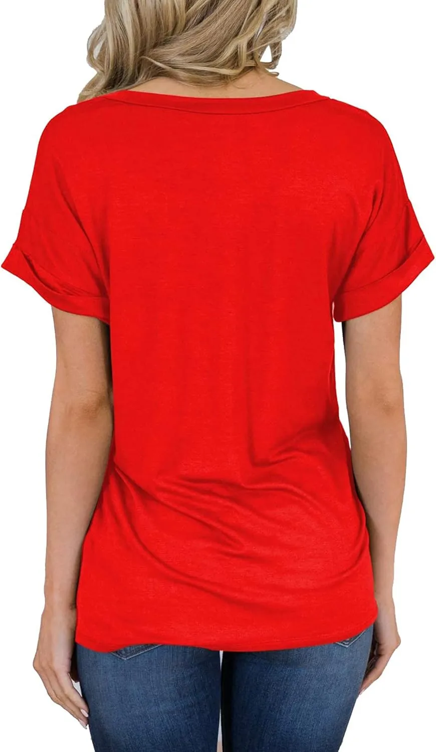MIHOLL Women's Short Sleeve V-Neck Shirts Loose Casual Tee T-Shirt