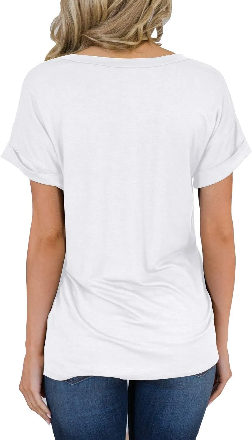 MIHOLL Women's Short Sleeve V-Neck Shirts Loose Casual Tee T-Shirt