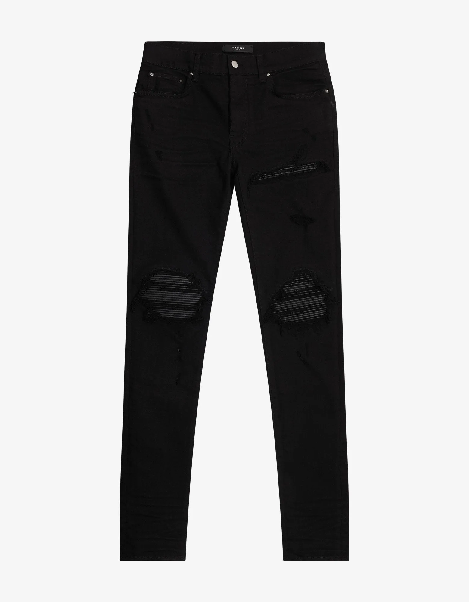 MX1 Black Leather Insert Distressed Skinny Jeans