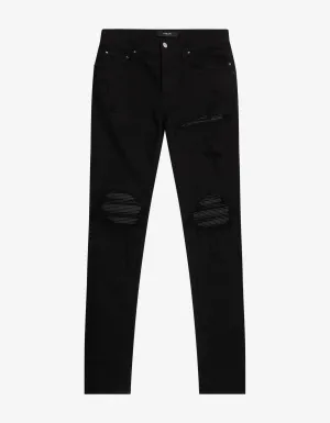 MX1 Black Leather Insert Distressed Skinny Jeans