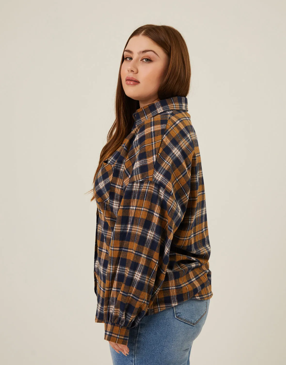 Plus Size Comfy Plaid Flannel Shirt