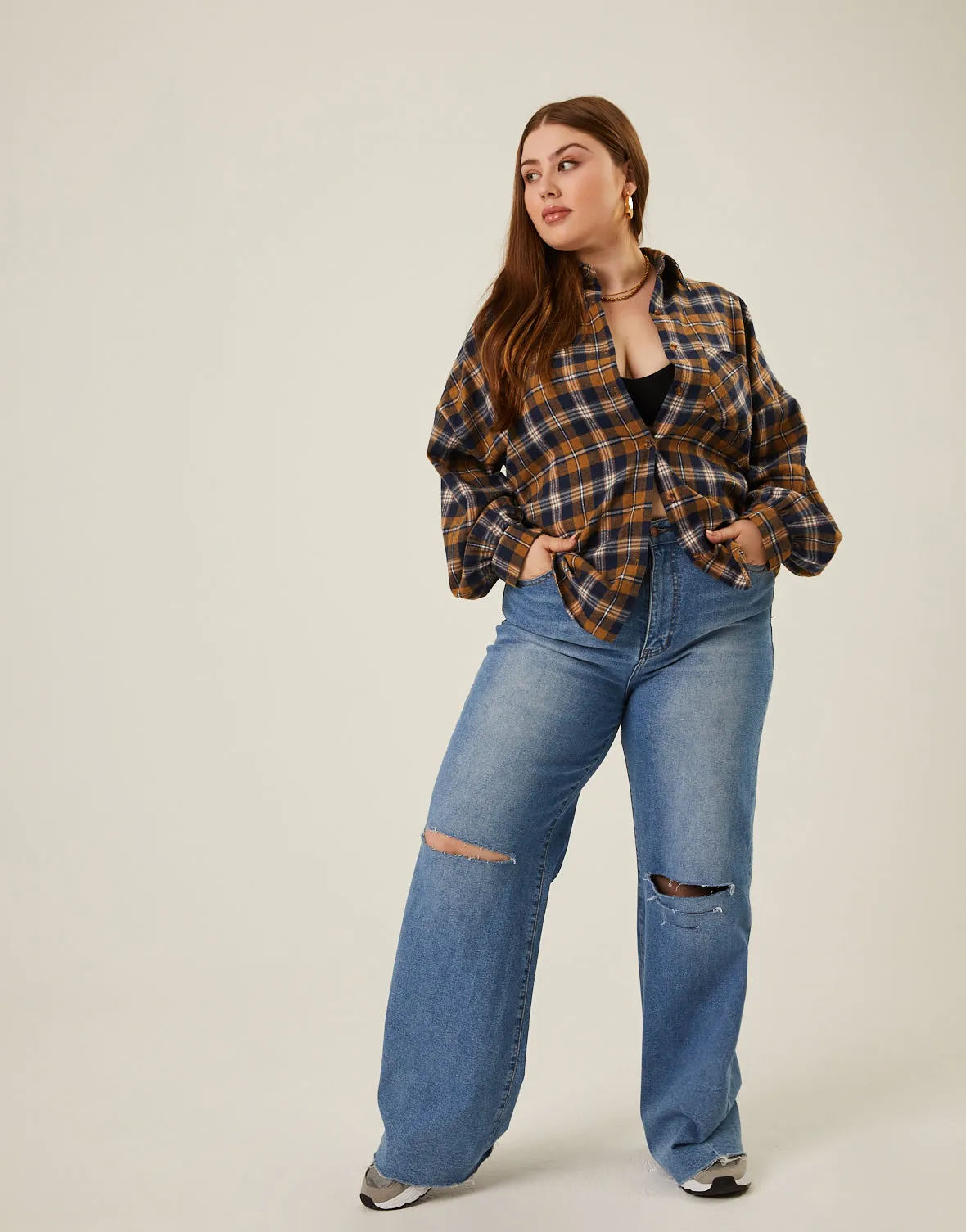 Plus Size Comfy Plaid Flannel Shirt