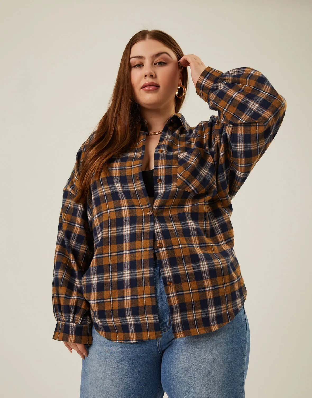 Plus Size Comfy Plaid Flannel Shirt