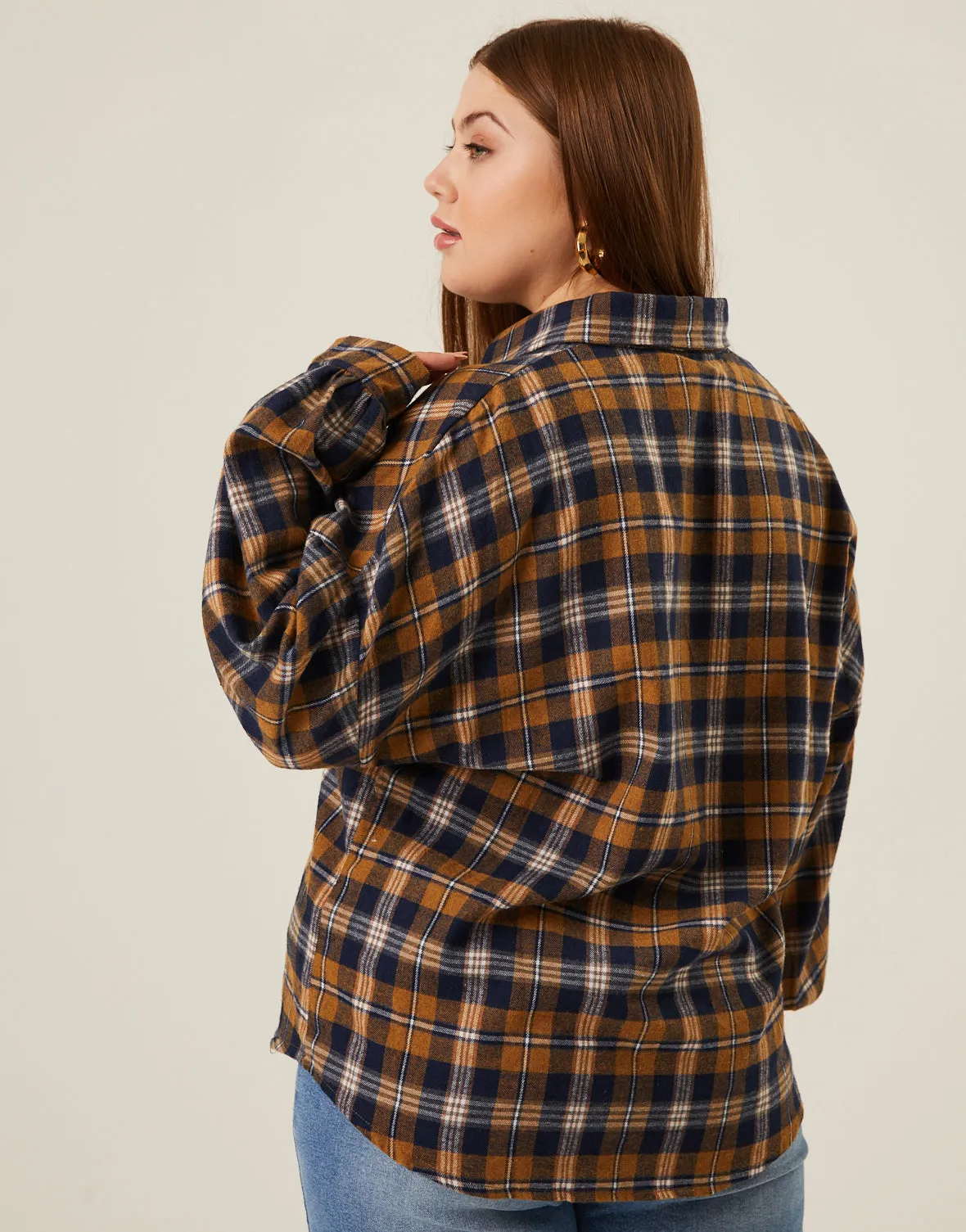Plus Size Comfy Plaid Flannel Shirt