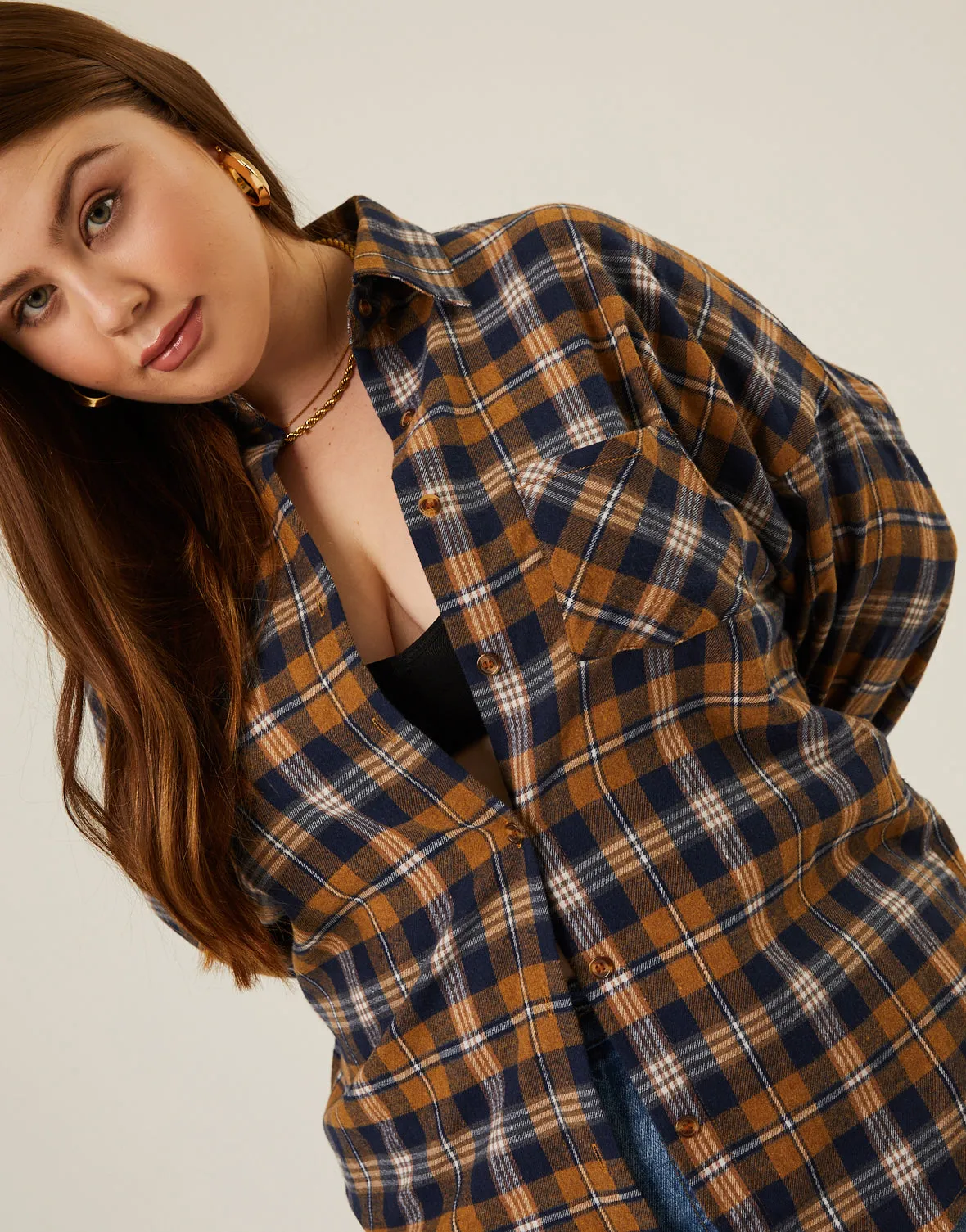 Plus Size Comfy Plaid Flannel Shirt
