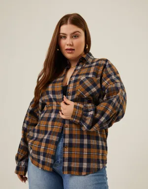 Plus Size Comfy Plaid Flannel Shirt