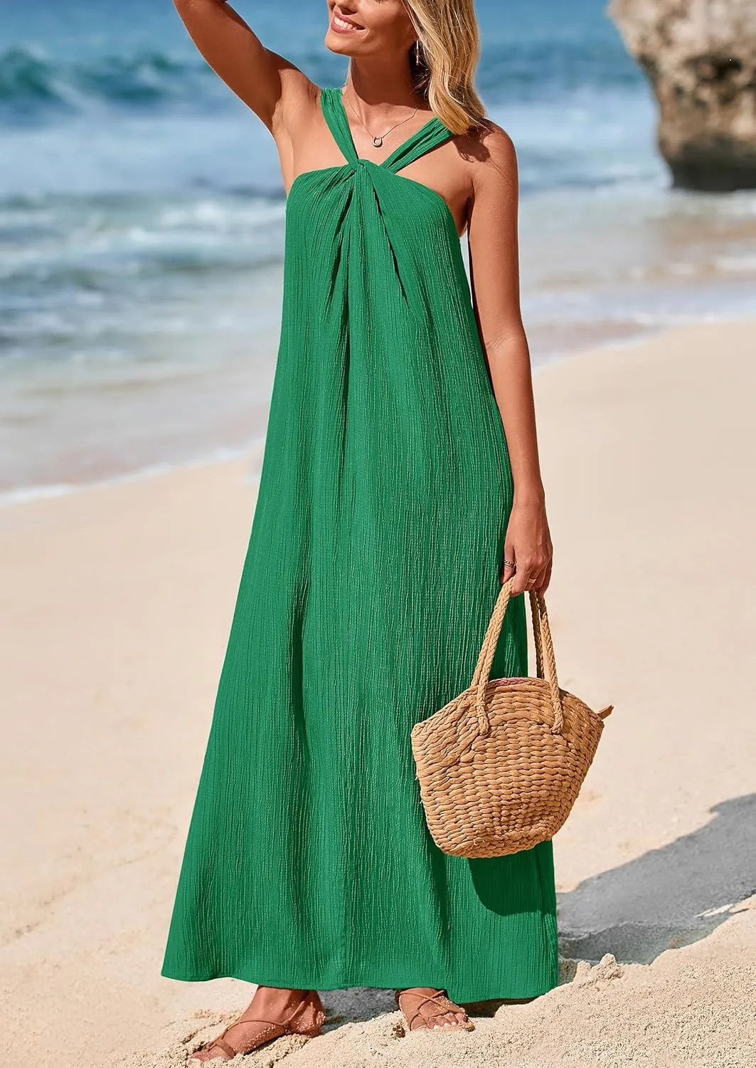 PRETTYGARDEN Womens 2025 Casual Long Summer Dresses Sleeveless Strappy Loose Flowy Beach Vacation Maxi Dress with Pockets