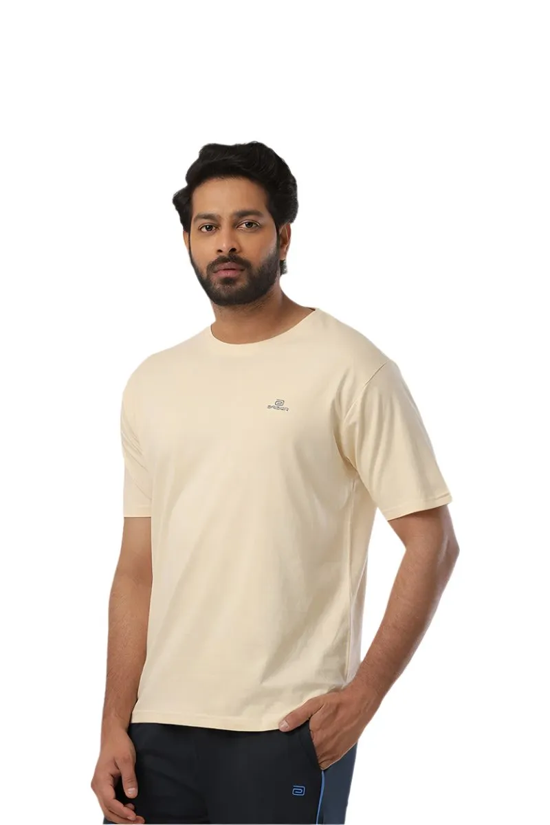 Round Neck - Coral Peach and White Solid T-Shirt Pack Of 2 Combo For Men | Ariser