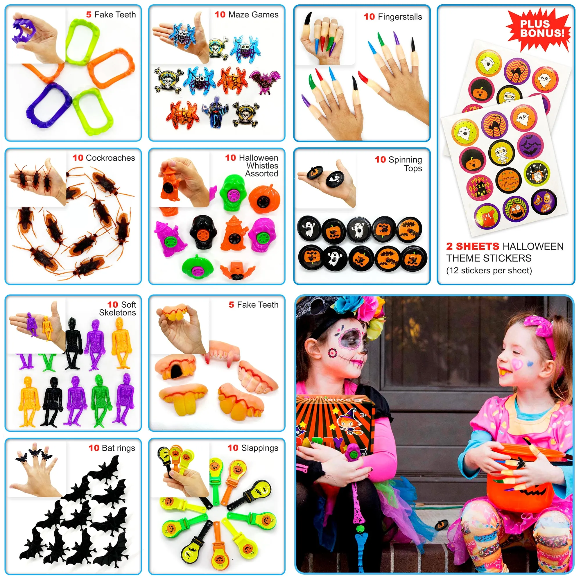 S SWIRLLINE Halloween Party Favors Bulk Toys Assortment 92PCS- Bucket Stuffers Pinata Filler - Halloween Treat Bags - Trick or Treat Toys Trinkets for