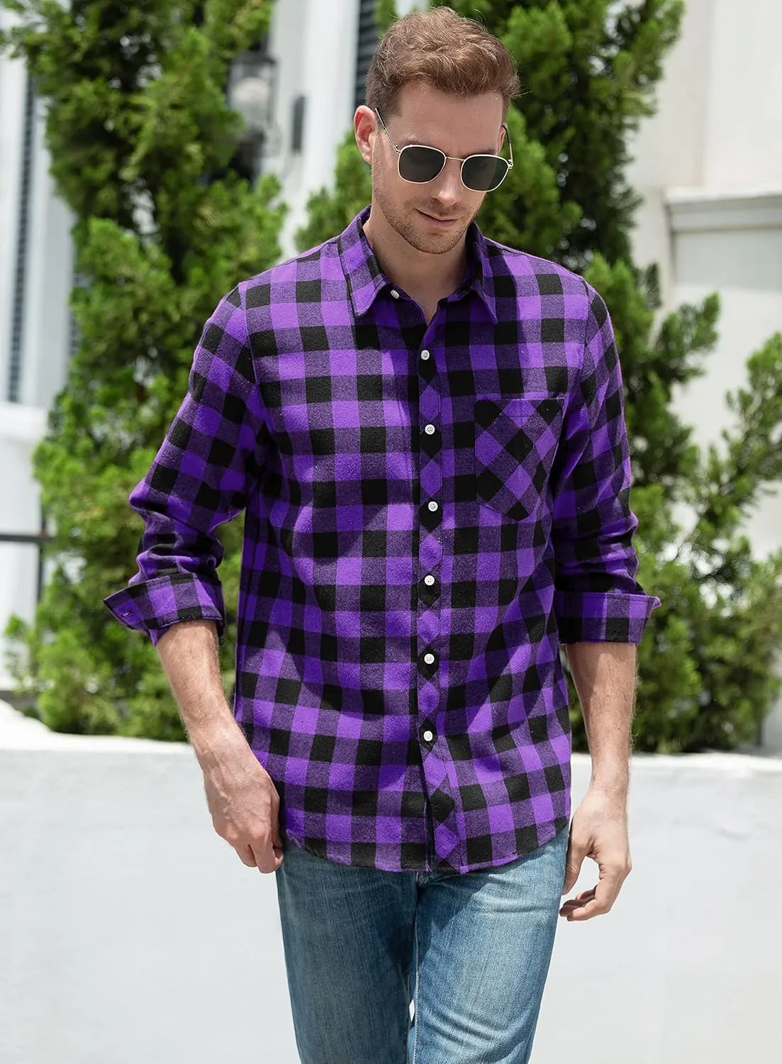 SANGTREE Mens & Boys Plaid Shirt Long Sleeve Button Down Flannel Shirts, US 3 Months - Adult 9XL