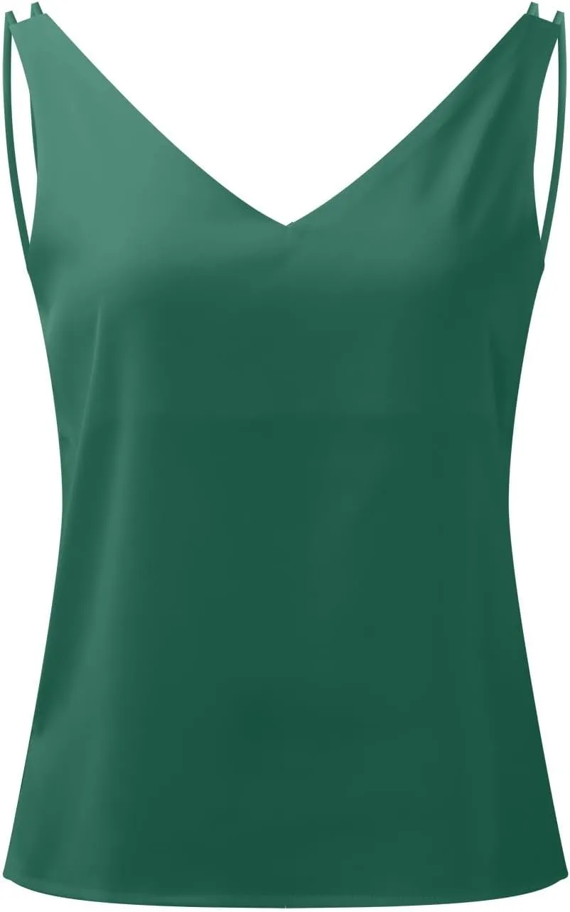 Satin V Neck Camisole Top Women's Sleeveless Luxurious Summer Party Wear Glossy Layered Tank Shirt Vest