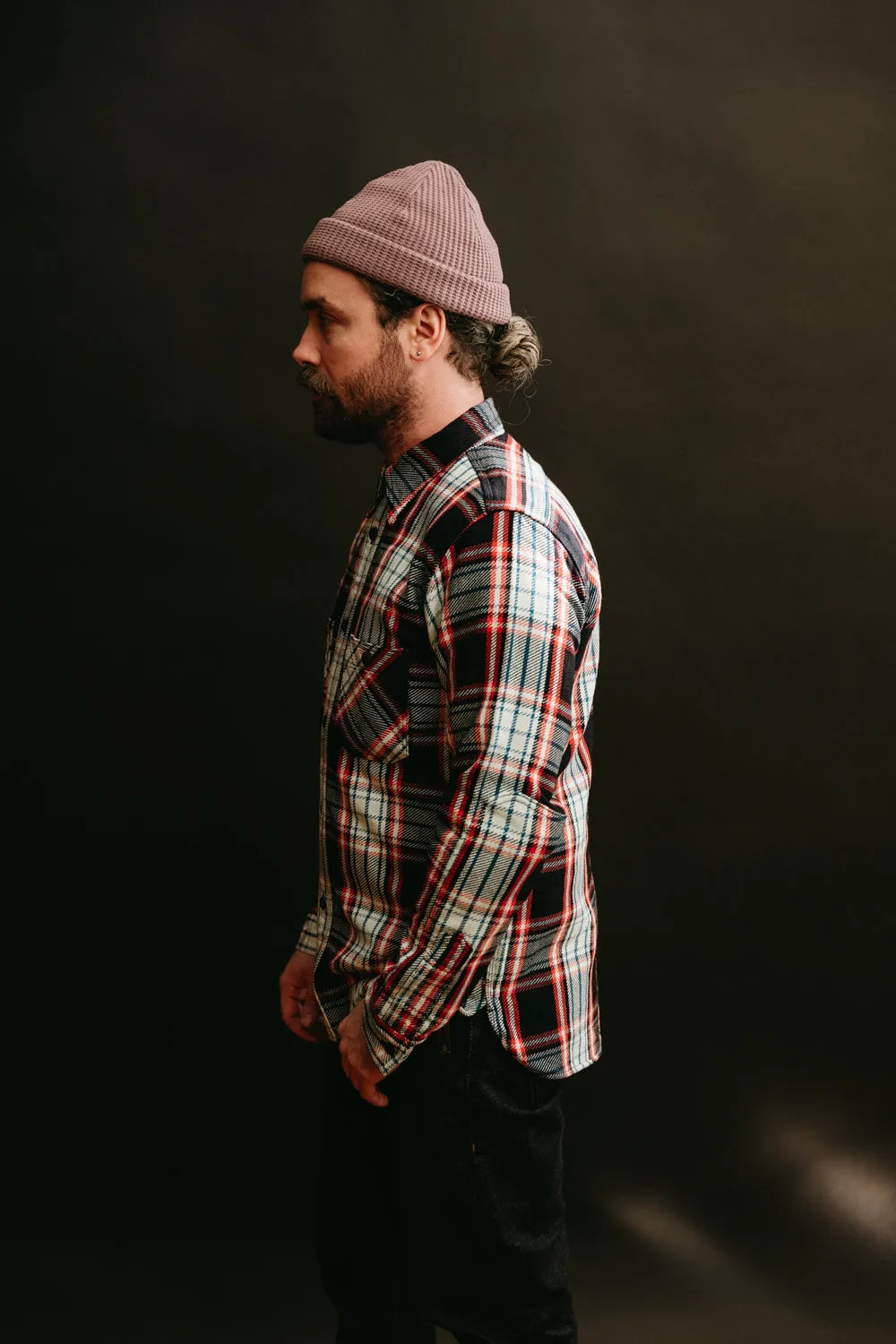 SIN22-01W - Rope Dyed Flannel Shirt - Indigo, Red