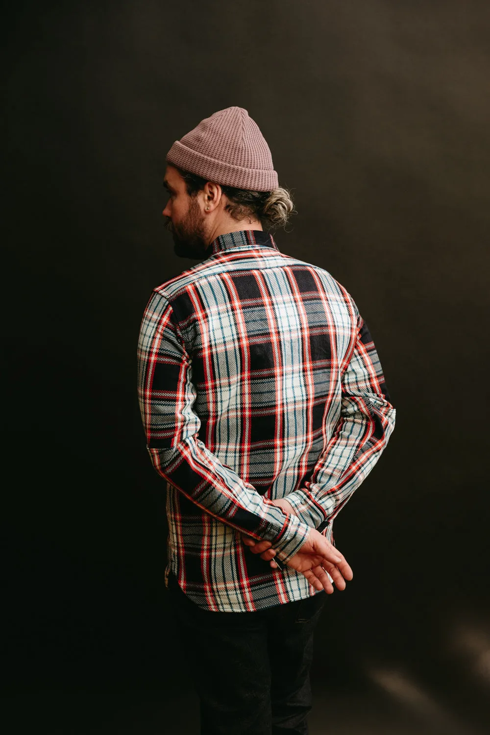 SIN22-01W - Rope Dyed Flannel Shirt - Indigo, Red