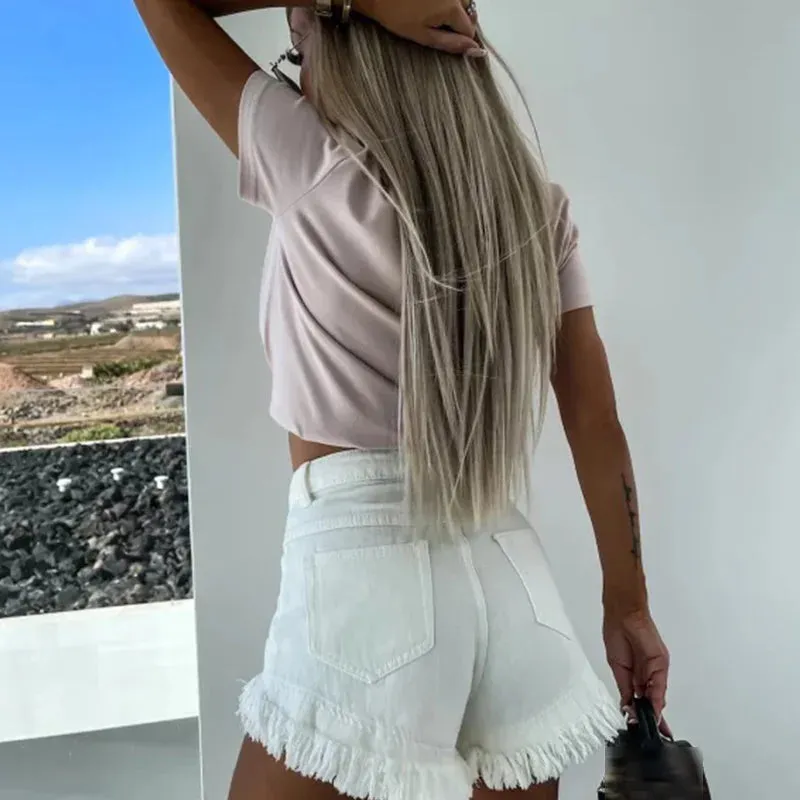 Spring Summer Vintage Button Jeans Denim Hot Sale Patch Pockets Streetwear Shorts