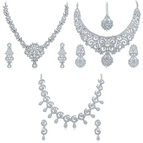Sukkhi White Australian Diamond Necklace Set Combo For Women