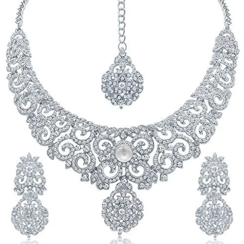 Sukkhi White Australian Diamond Necklace Set Combo For Women