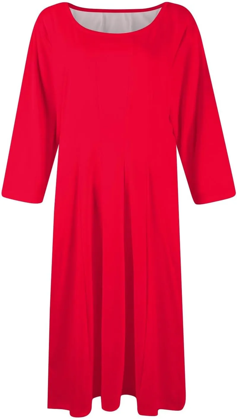 Summer Dresses for Women 2025,Casual Fashion Round Neck 3/4 Sleeve Multi Solid Color Printed A-Line Midi Dress