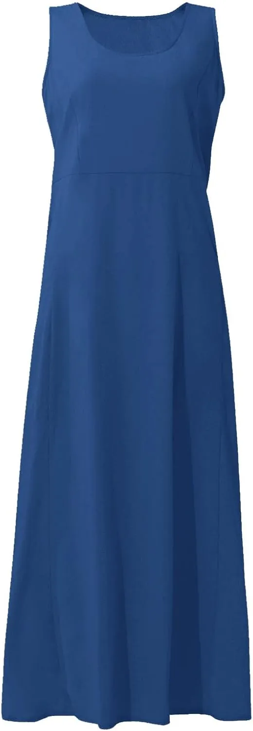 Summer Dresses for Women 2025,Linen Summer Sleeveless Solid Casual Baggy Flowy Maxi Vacation Long Dresses with Pockets