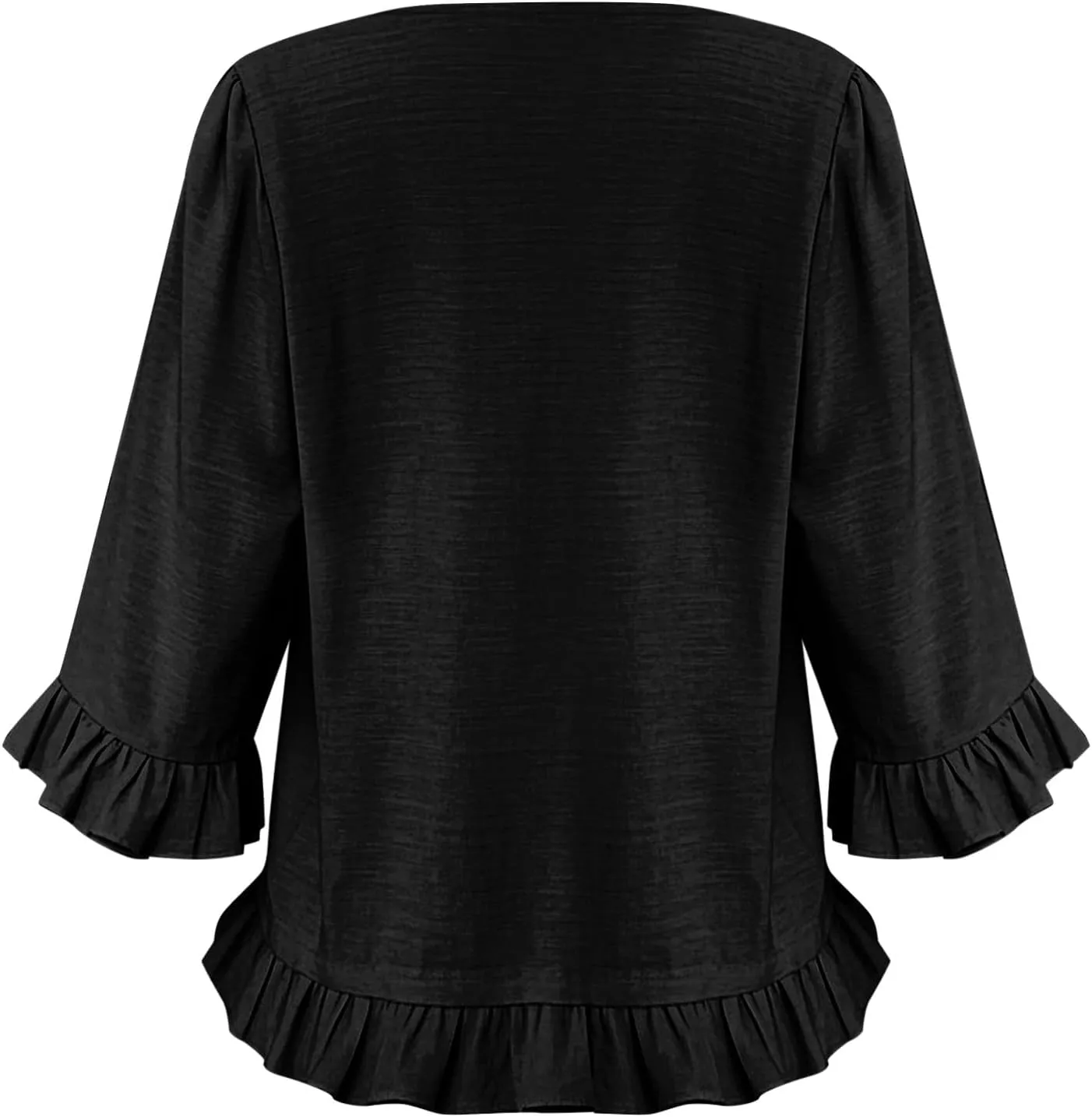 Summer Tops for Seniors 3/4 Sleeve Tops Cute Lightweight Ruffle Sleeve Shirts Loose Fit Solid Color Daily Wear Blouses