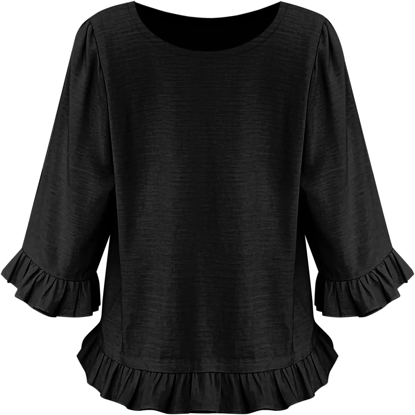 Summer Tops for Seniors 3/4 Sleeve Tops Cute Lightweight Ruffle Sleeve Shirts Loose Fit Solid Color Daily Wear Blouses