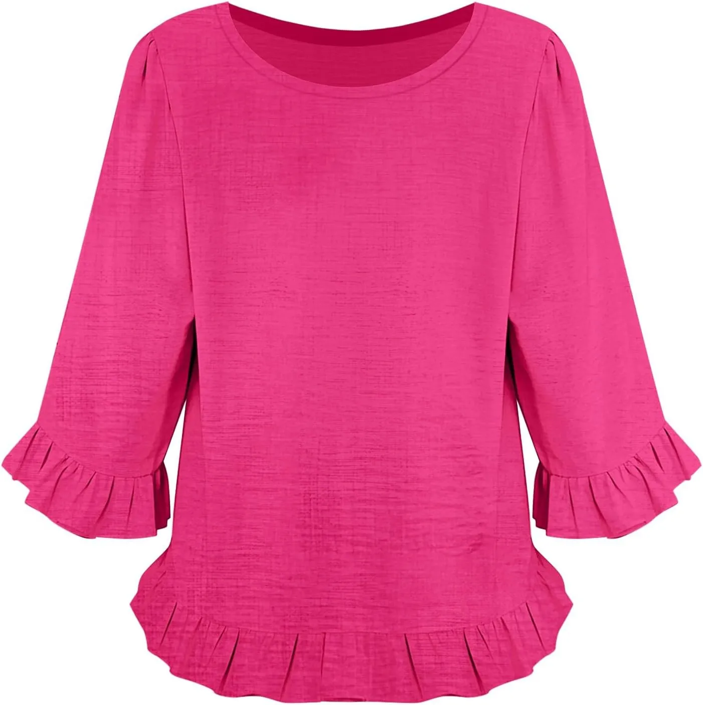 Summer Tops for Seniors 3/4 Sleeve Tops Cute Lightweight Ruffle Sleeve Shirts Loose Fit Solid Color Daily Wear Blouses