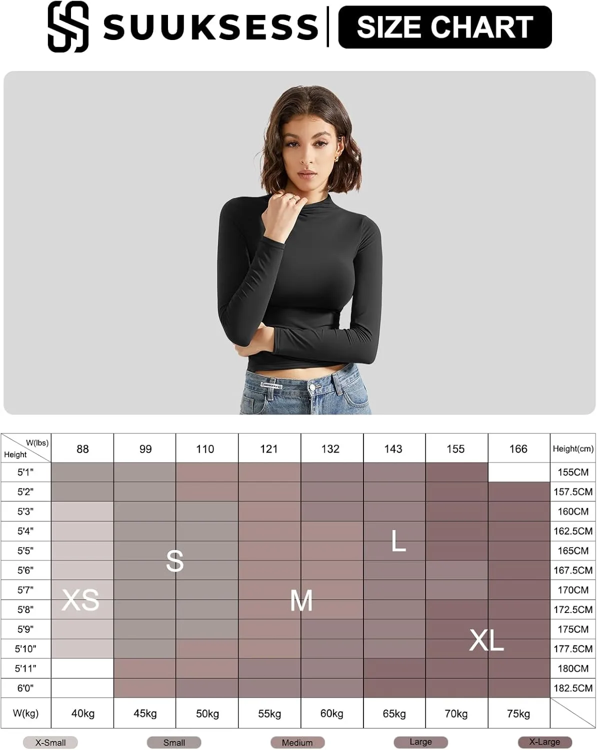 SUUKSESS Women Double Lined Mock Turtle Neck Long Sleeve T Shirt Fitted Y2k Crop Top