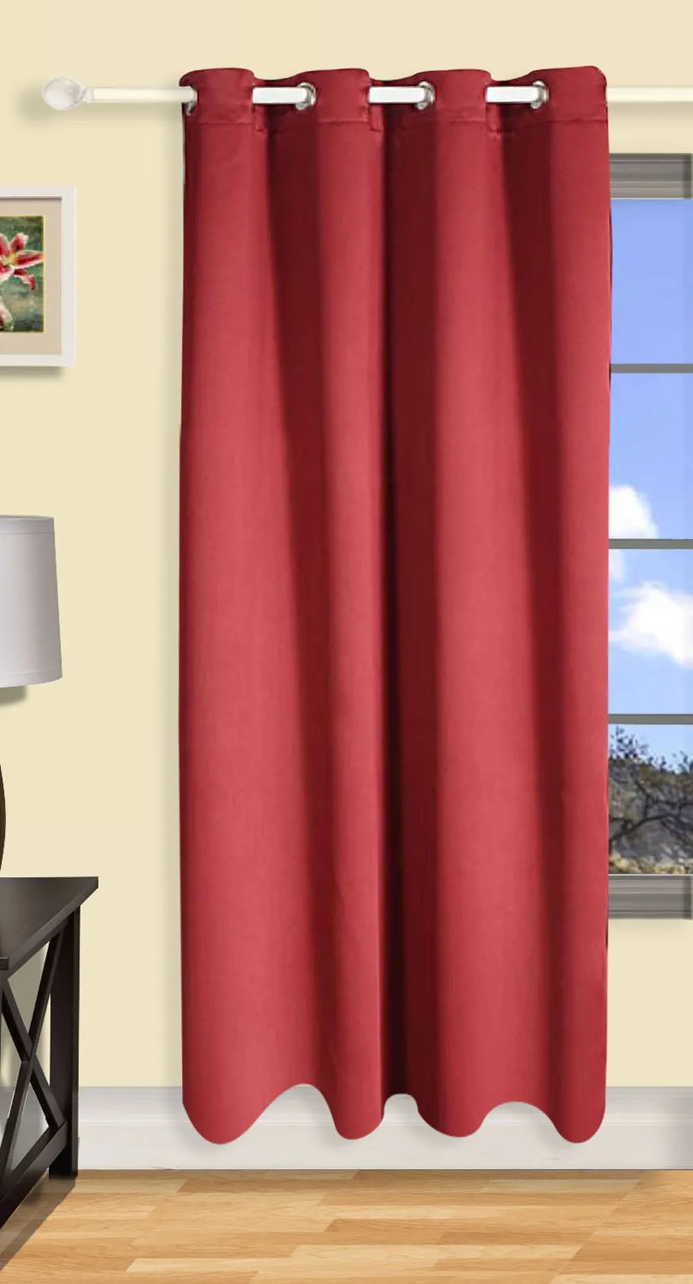 Swayam Blackout Door Curtain Set 1 for Bedroom, Guest Room - Thermal Insulator, Comes with Readymade Eyelets, Triple Layer Weave (7.5Ft) Noise Dampener, Machine Washable - Maroon Solid