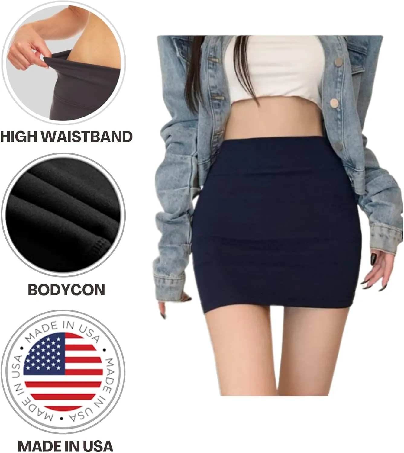 Sweet Hearts Mini Pencil Skirt for Women- Above Knee Basic Basic Bodycon Skirt Made in USA