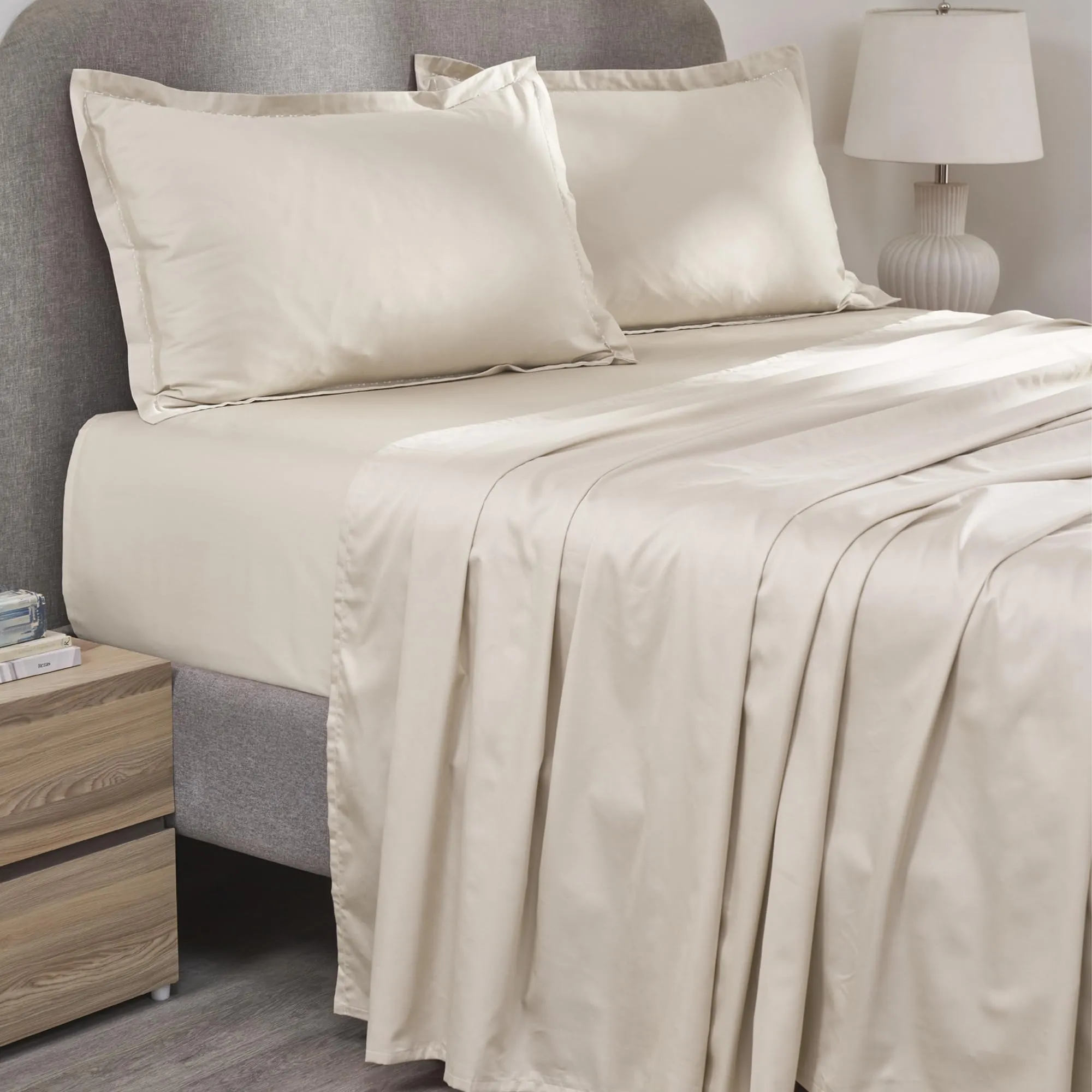 Trident Indulgence Thermal Comfort King 3-Piece Bedsheet Set, 100% Cotton, Bedsheet for Double Bed (1 King Size Bedsheet with 2 Pillow Covers) Superior Softness, 300 Thread Count-Snowfall White