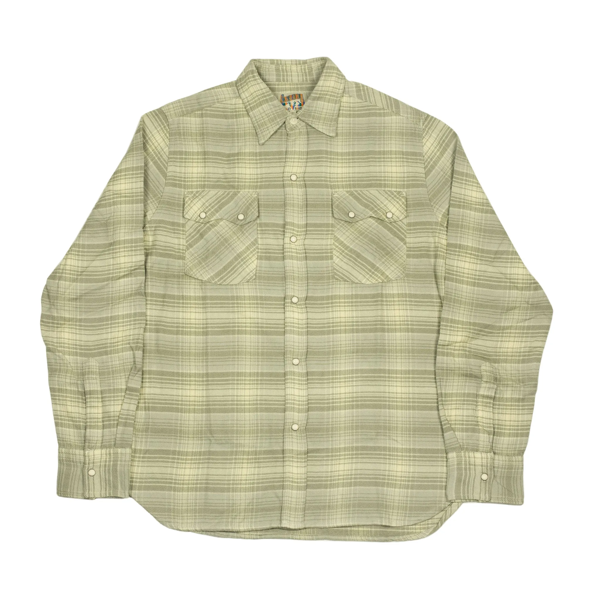 Washed flannel pearlsnap in "Warming Grey" rodeo plaid cotton