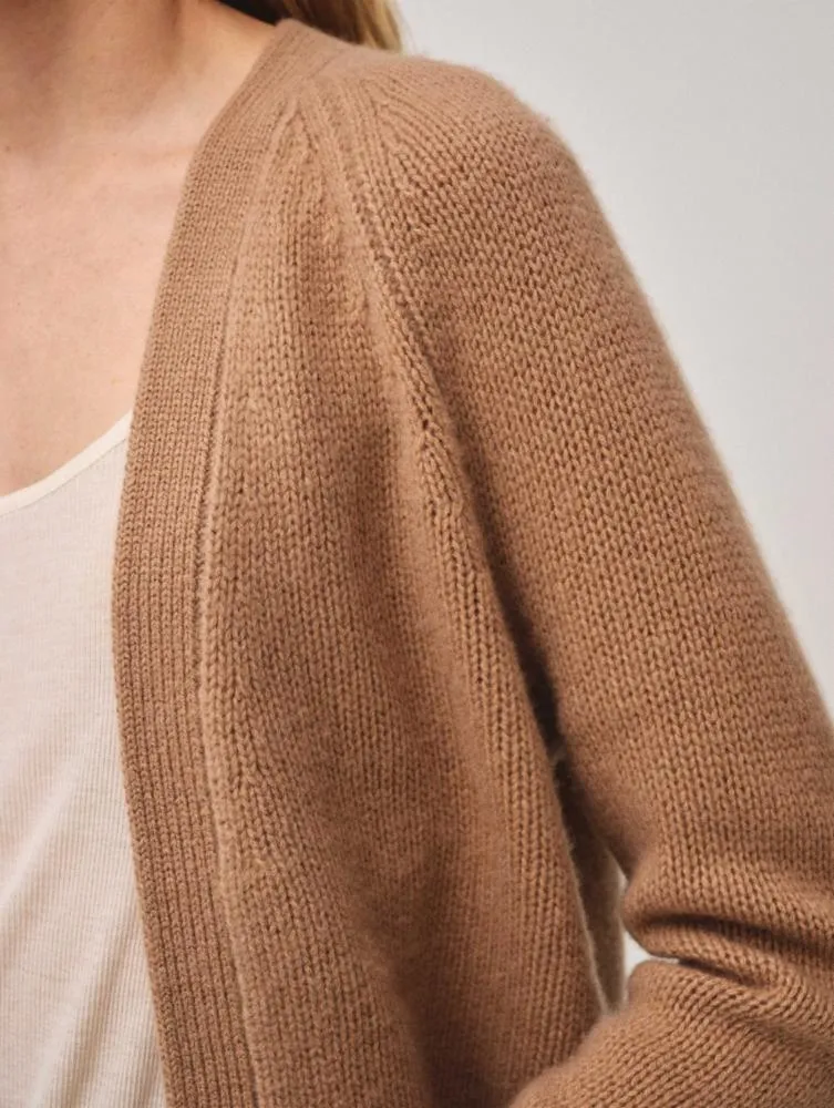 White   Warren - Cashmere Featherweight Open Cardi in True Camel