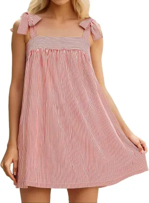 Women Floral Tie Shoulder Mini Dress Summer Cute Square Neck Loose Beach Short Dress Backless Boho Vocation Sundress