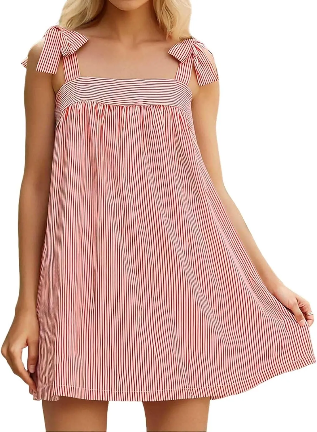 Women Floral Tie Shoulder Mini Dress Summer Cute Square Neck Loose Beach Short Dress Backless Boho Vocation Sundress