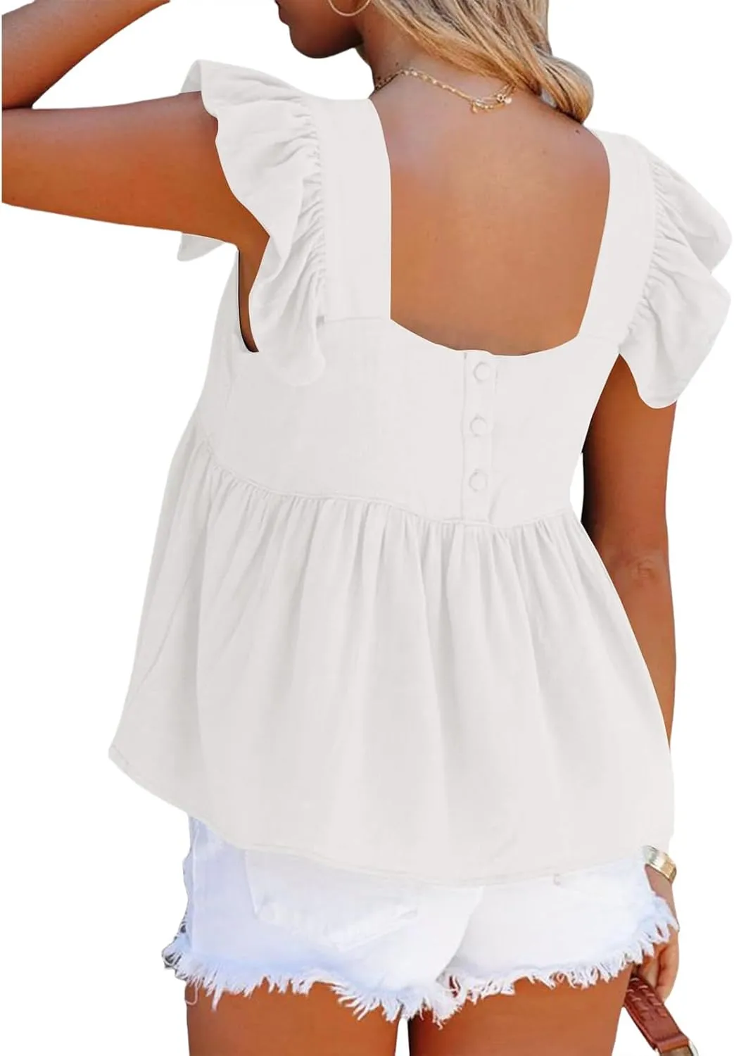 Women's Casual Summer Square Neck Tank Tops Ruffle Strap Sleeveless Peplum Blouse Chiffon Top Shirts