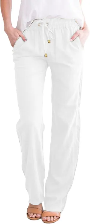 Women's Cotton Linen Pants 2025 Summer Casual Elastic Waist Trousers Relax Fit Comfy Yoga Beach Pant Sweatpants